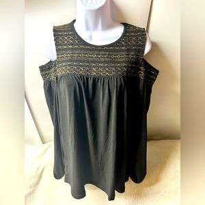 New Michael Kors Cold Shoulder Top Gold Thread Black Smocking Size Medium